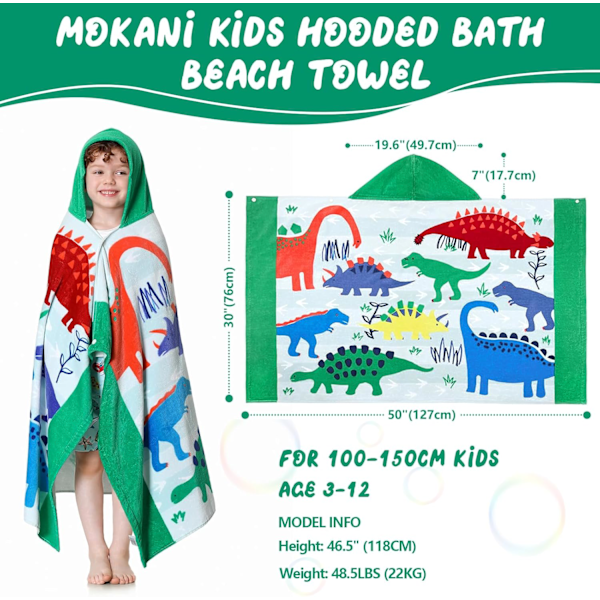 Barn Bomulls Handdukar med Huva | Supermjuk & Tjock & Superabsorberande | 127 x 76 cm Strandbad Handdukar för Flickor Pojkar Åldrar 3-12, Green