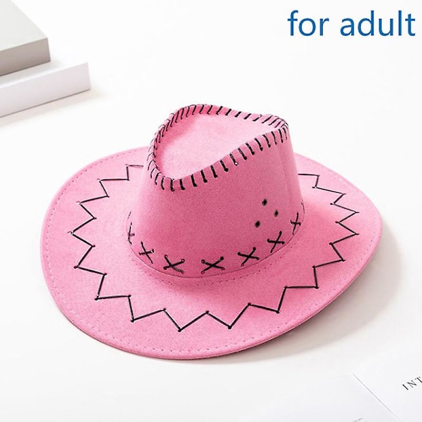 Western Cowboy Hat til Mænd Kvinder Børn Udendørs Bredskygget Kunstlæder Kasket Pink L