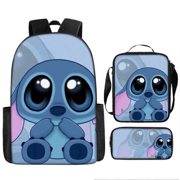 Stitch ryggsäck, Stitch väska tredelad set, student ryggsäck, 3D-utskrift, resväska