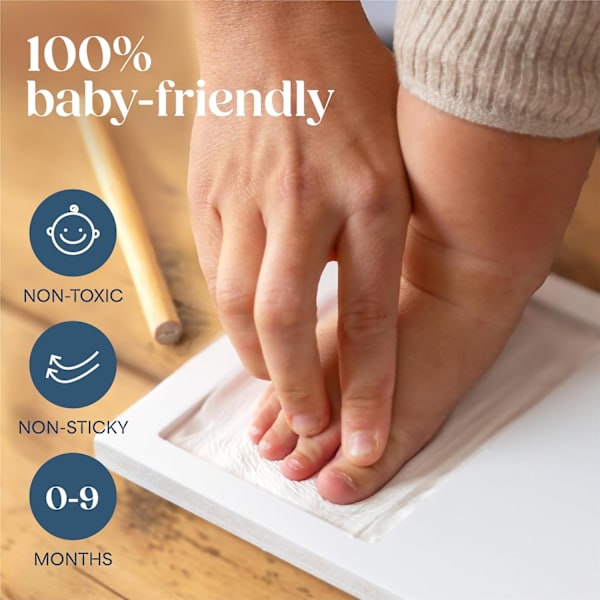 Baby Hand- och Fotavtryckskit (0-9 Månader) - Bläckfritt Hand- & Fotavtryckskit med Baby Fotoram, Presenter till Nyblivna Mödrar & Presenter till Nya Föräldrar, Gör 2 Avtryck