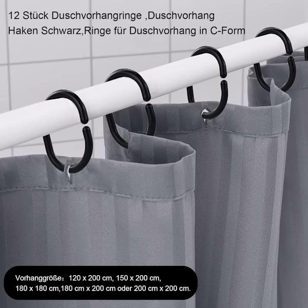 Duschdraperiringar - Duschdraperiringar - 12 Duschdraperikrokar - Svarta C-formade