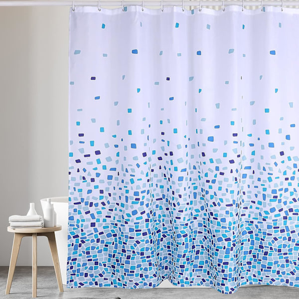 Mosaik Blå Bruseforhæng Anti-Skimmel, Meldug Resistente | Størrelse 180x180 cm (71 x 71 tommer) | Vandafvisende Stof | 100% Polyester (Mosaik Blå)