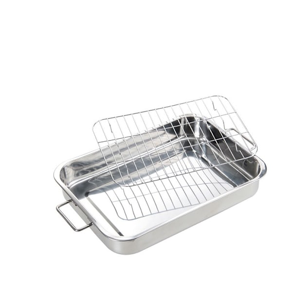 Stekpanna med galler S, rostfritt stål, ugnsfast svensk skål, diskmaskinsäker, stek, galler, silver, 25*18*5CM.