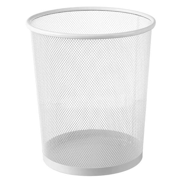 Rund Søppelbøtte - Svart Sklisikker Mesh-bøtte, Stilig og Solid Metallavfallsbøtte for Hjem, Soverom White S