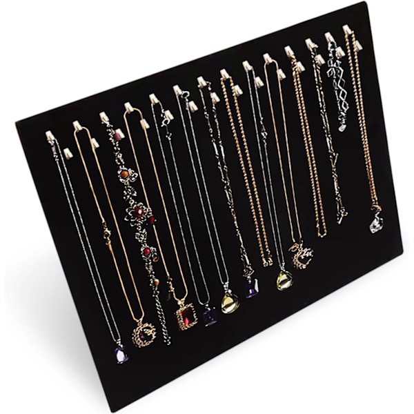 Velour smykke display til halskæder, armbånd, øreringe og andet tilbehør (sort, 37 x 30 cm)