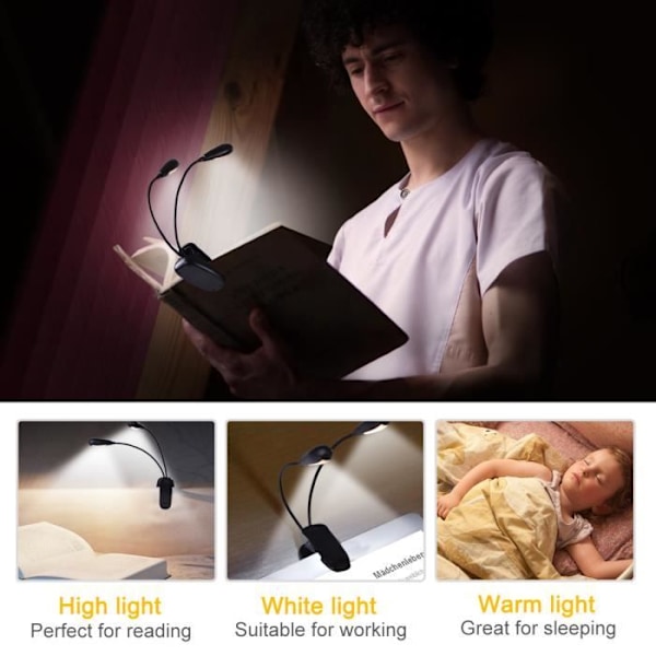 B-CWU 14 LED USB Oppladbar Fleksibel Clip-on Leselys