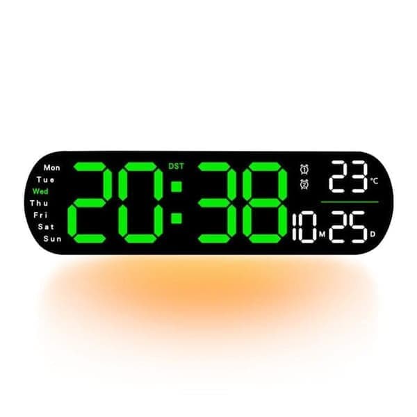 LED digital väggklocka - med temperatur, datum grön green