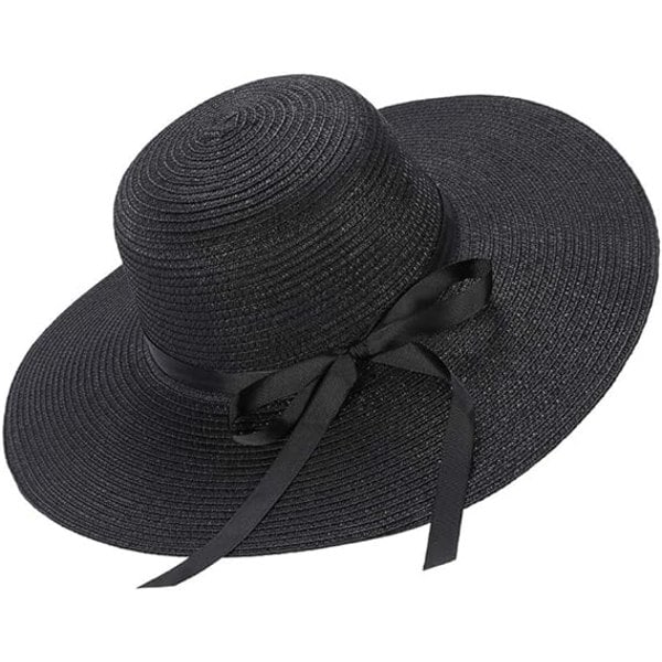 Damhatt i halm, sommarhatt med rosett, strandhatt med UV-skydd UPF50+, bred brätte, vikbar solhatt för damer och herrar, strandaccessoarer för semester