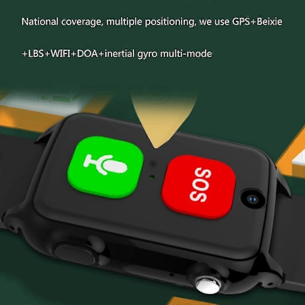 Älykello GPS-seurannalla - Rannekello Seniorille Älykkäällä Ääniohjauksella ja Kaatumishälytyksellä no camera Black