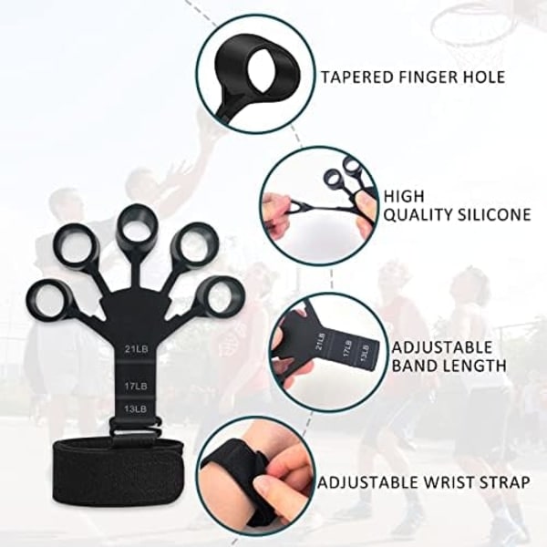 2-pack fingerförstärkare handgreppsstärkare 6 motståndsnivåer band silikon handledssträckare gitarrfingerövningstränare