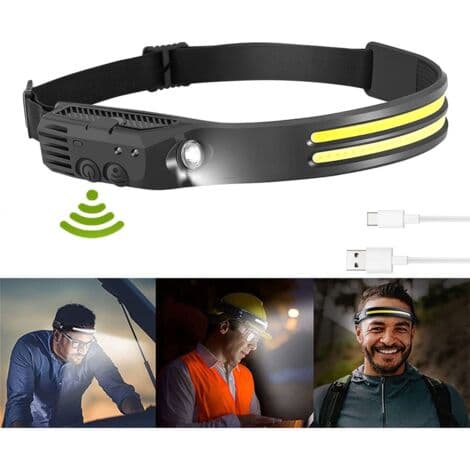 Oppladbar LED-hodelykt, USB-hodelykt, hodelykt for fiske og utendørs løping.