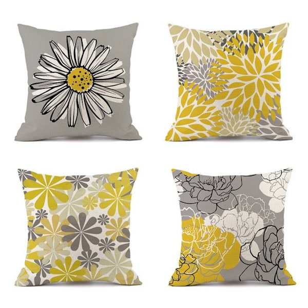 Tyynynpäällinen - Pellava - 4 kpl:n setti - Harmaa - Neliö - Boho-kuvio - 45x45cm