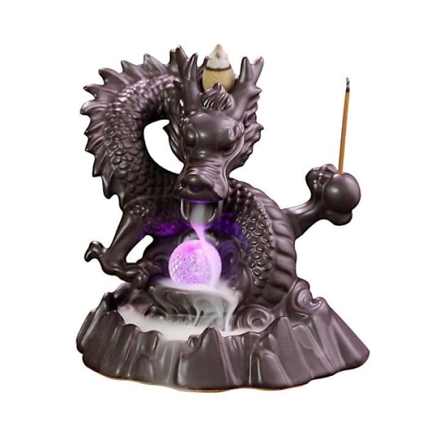 Keramisk Røkelsesholder med Tilbakestrømning - Røkelsesbrenner med Hodeskalleform og Lys - for Kontor, Hjemmeinnredning og Gave Squelette dragon violet led