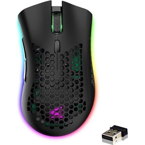 RGB Gaming Mus Trådløs USB Genopladelig 2.4G Nano Justerbar DPI Ultralet Mejslet Design Anti-sved - Sort