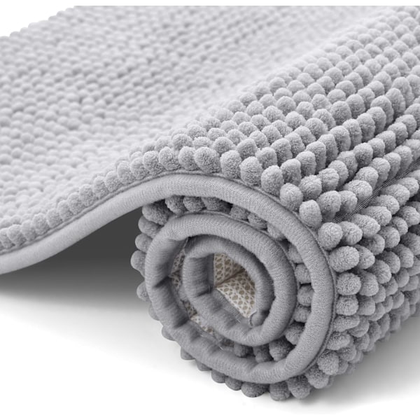 Halkfri Chenille Badrumsmatta, Extra Mjuk Badrumsmatta, Superabsorberande Fluffiga Badrumsmattor för Badrum, 40 x 60 cm, Grå