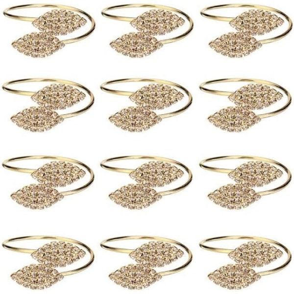 12 stk. Guldfarvede metal servietringe med imiterede diamanter til bryllup