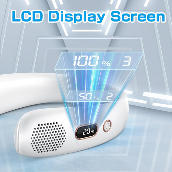 Halsventilator, 2024 Ny 360° Kølende Halsventilator, 3 Hastigheder LCD Digital Display Bærbar Støjsvag Ventilator
