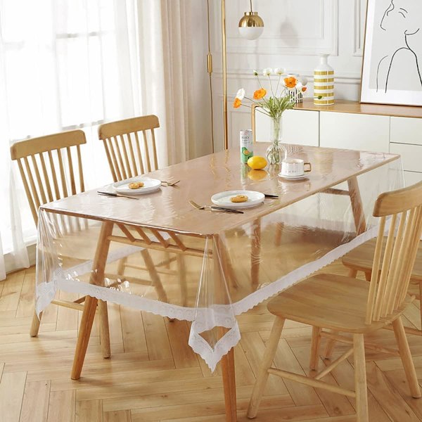 PVC Transparent Duk, Bordskydd Kraftig Köksbordsduk, Vit Spets Kristallklar PVC Duk Skydd 1,5 mm Tjock 150 * 190 cm