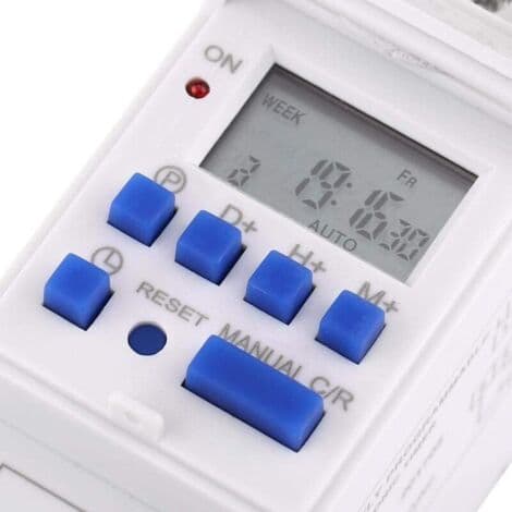 220V Programmerbar Timer – LCD-skærm – 16 TÆND/SLUK-indstillinger – DIN-skinne montering – Ugentlig programmering op til 168 timer