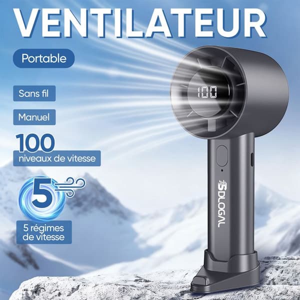 Bordventilator - ULTRIXE - Mini bærbar - 1800 mAh batteri - 5 hastigheder - LED-display