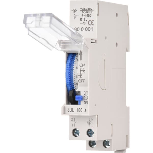 24-timmars mekanisk timer – Programmerbar 15-30 min – DIN-skenmontering – Integrerat Ni-MH-batteri – AC220-240V – 16A max