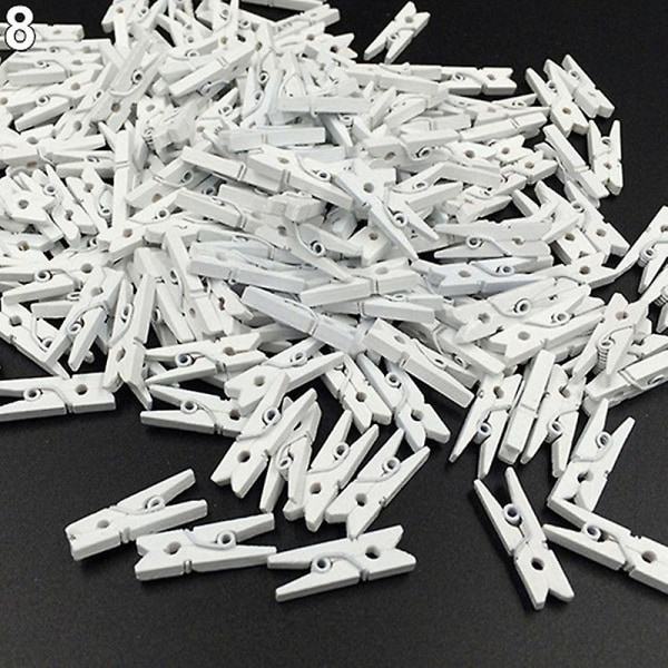 100 st Mini Multicolor Trä Kläder Foto Papper Klädnypa Hantverk Klämmor KAESI White