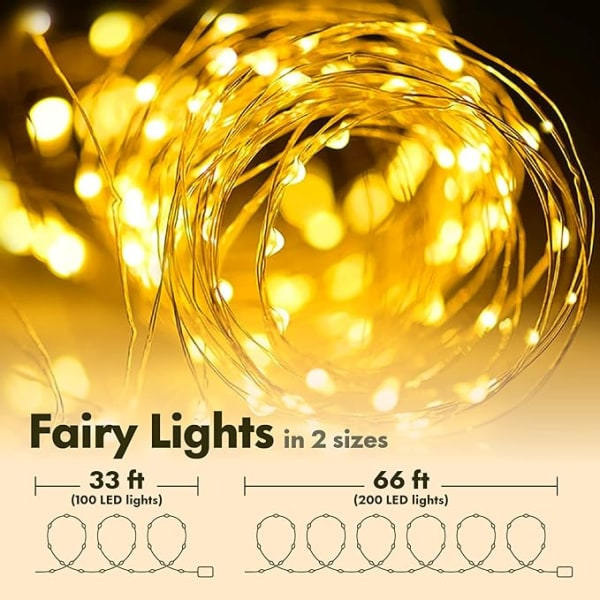 Twinkle Star 33FT 100 LED Silver Wire String Lights Batteridriven LED-slingor för julbröllopsfest heminredning Varmvit 1-pack