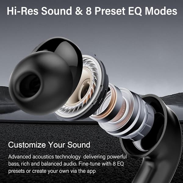 Trådløse Bluetooth-hodetelefoner - 30 timer C4U® ANC ENC BT 5.3 Svart
