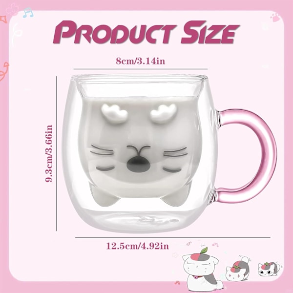 Söt Katt Kaffemugg, Dubbelväggigt Glas Tekopp, Alla Hjärtans Dag Påsk Mors Dag Examen Jul, Presenter till Kvinnor Fru Mamma Hennes Flicka Pojke Barn Lärare