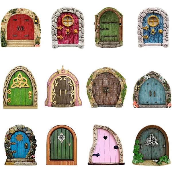 Fé dörr för träd miniatyr, Fé trädgård utomhus dekor tillbehör, Trädgårdskonst skulptur dekoration för barnrum väggträd (Vinröd) Maroon