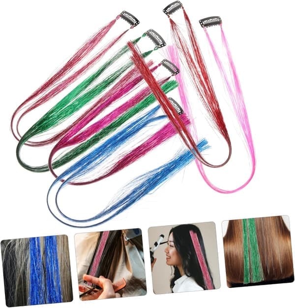 7 stk. glitterhårstrå, glitrende flettede hårextensions til kvinder, farverigt glitter til jul
