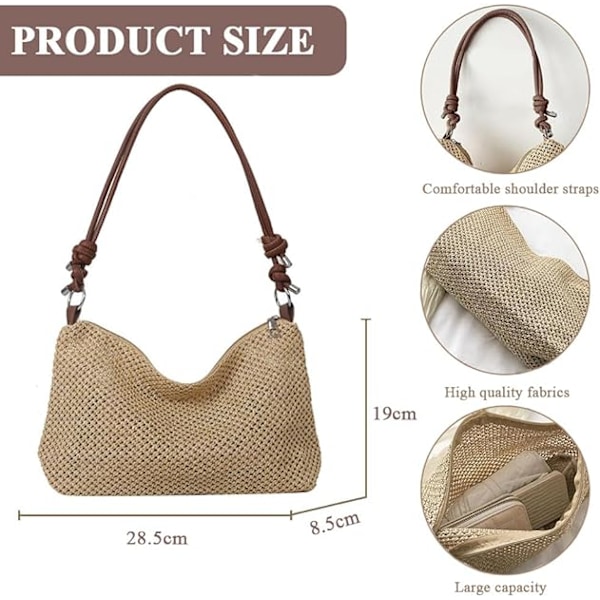 Raffiaväska Dam Sommar Stråväska Strandväska Dam Crossbody Väska Liten Slingväska Mobilväskor Liten Väska Dam Axelväska Sommarväska Marrón
