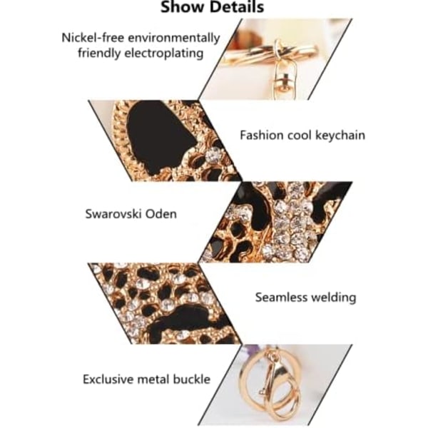 Strass Leopard Nyckelring, Modeberlock för Handväska, Nyckelring Leopard Personlig Handväskeberlock