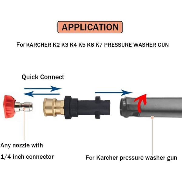1/4\" snabbkopplingsadapter för högtryckstvättspistol. Kompatibel med Karcher/Kärcher K-serien K2-7