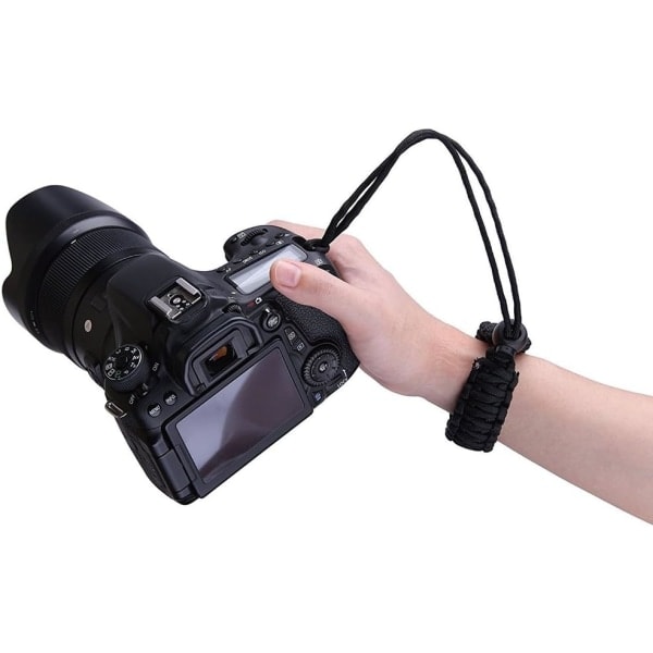 Flettet Paracord Justerbar Kamerahåndleddsstropp, Sikkerhetsstropp for Videokamera, Kikkert og DSLR-kamera, Svart