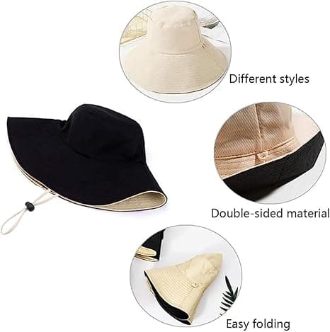 Hat Dame Sommer Foldbar Floppy Solhat Anti UV Bomuld Sommerferie Have Solhat til Kvinder UPF UV (Sort)