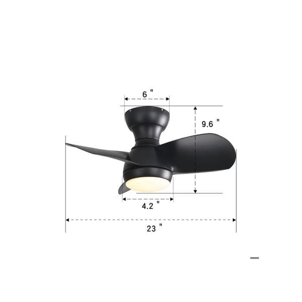 23 tommer soveværelse loftventilator med 3 dæmpbare ABS-blade, sort, med 18W LED-belysning