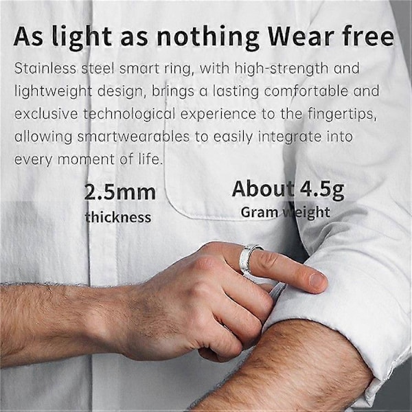 17.4mm~21.5mm Sprekkdesign Multifunksjonell Helseovervåkende Smartring med Ladeetui Black Size 11