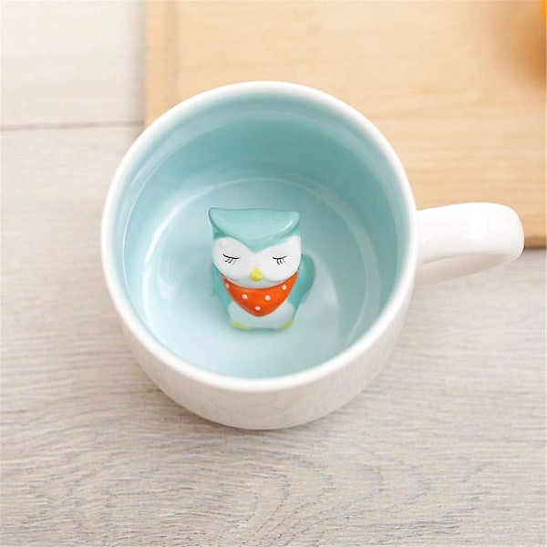 Överraskning 3D Kaffemugg Djur Inuti 340.2 G Med Uggla, Söt Tecknad Handgjord Keramisk Mugg, Jul Födelsedagsöverraskning För Vänner Eller K