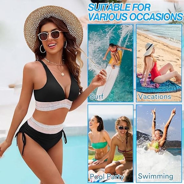 Högmidjad Bikini Set för Kvinnor, Magkontroll Baddräkt med Justerbara Axelband, 2-delad Baddräkt för Strandsemester, Simning, Pool, Semester, Spa