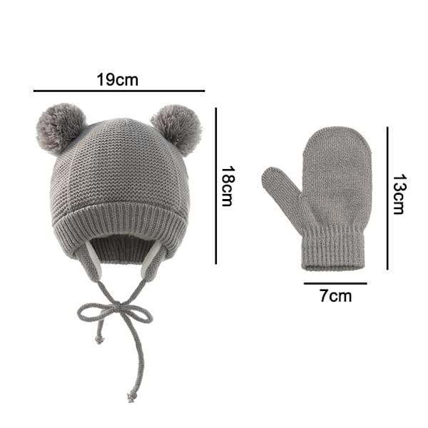 sæt Babyhue Sød Bjørn Småbørn Øreklaphue Varm til Efterår Vinter grå grey