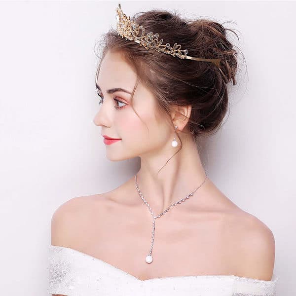 Guldkrystal Tiara Krone Hårbånd Prinsesse Elegant Krone, 02 Guld