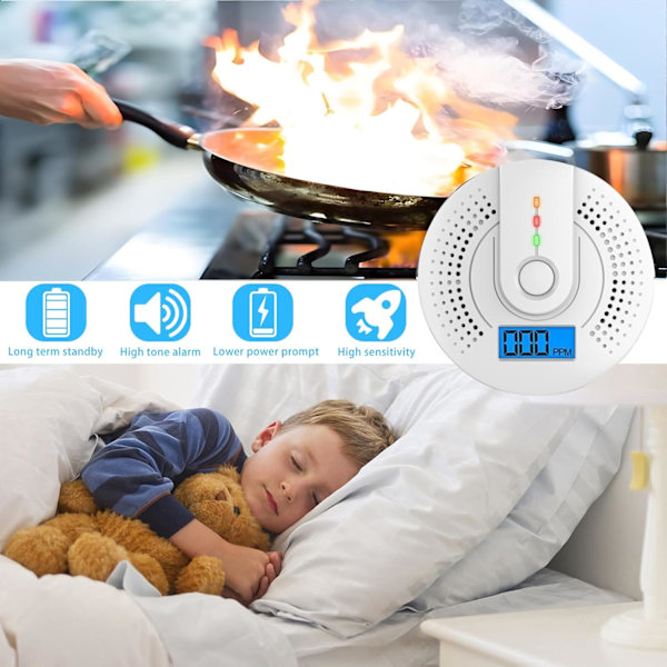 Häkävaroitin, CO-ilmaisin LED-näytöllä (AA-paristo EI sisälly)
