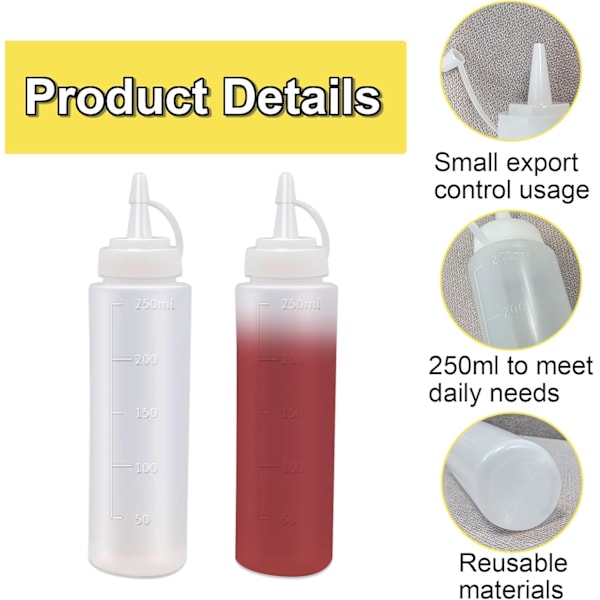 4 kpl Puristepullo - 8oz / 250ML Muoviset Puristettavat Kastikepullot Korkilla