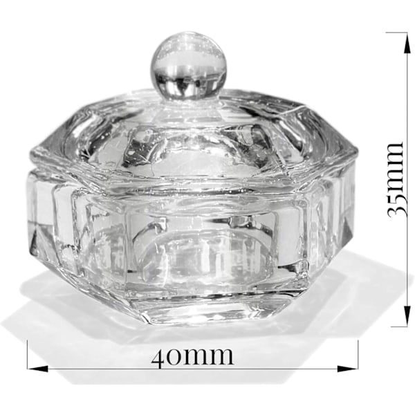 Professionell Akrylvätska Monomer Liten Dappen Skål + Lock Glas Kristall Skål Nagelkonst Pulver Kopp Hexagon