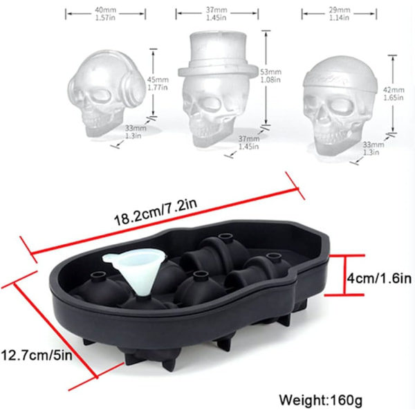 3D Skalleform Isbitbricka med lock, Spespo Silikon Isbitformar Maker (1 * 6 Skallekuber)