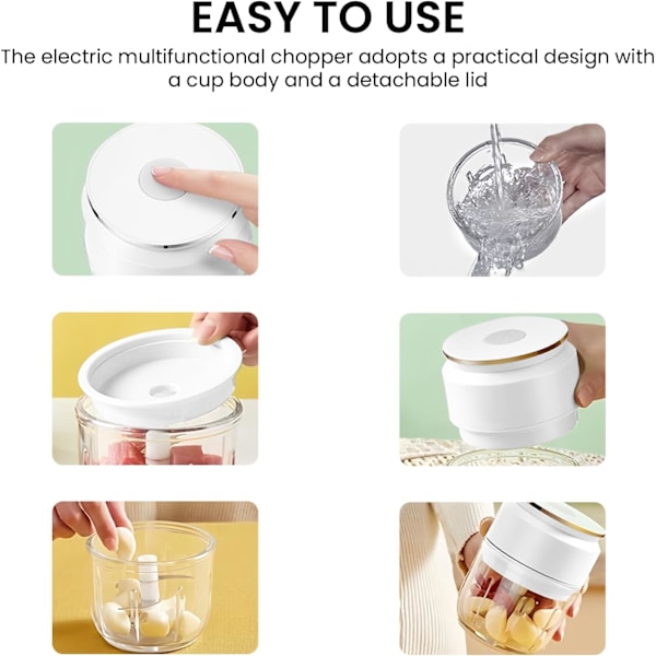 Elektrisk kødhakker, USB multi-hakker, bærbar blender lille 300 ml, universal løghakker, mini-hakker, elektrisk grøntsagsskærer