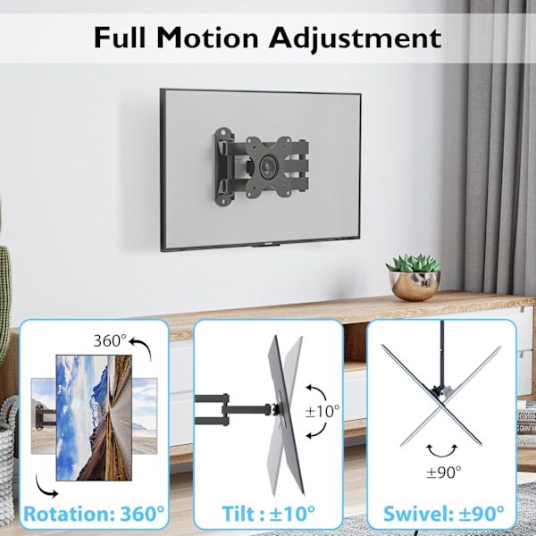 Full motion TV-väggfäste för 13-30 tums LCD LED-skärmar, justerbar lutning, vridning och rotation