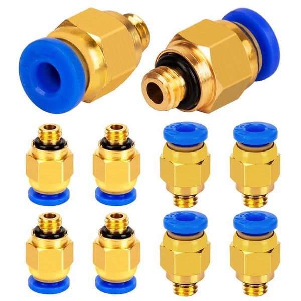 Lige pneumatisk fitting til trykluft, M6 gevind, plug-in forbindelse, 4mm, 10 stk, PC4-M6