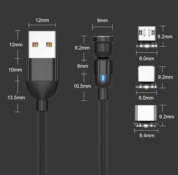 Magnetisk datakabel opladerkabel Lightning, Micro USB, USB-C